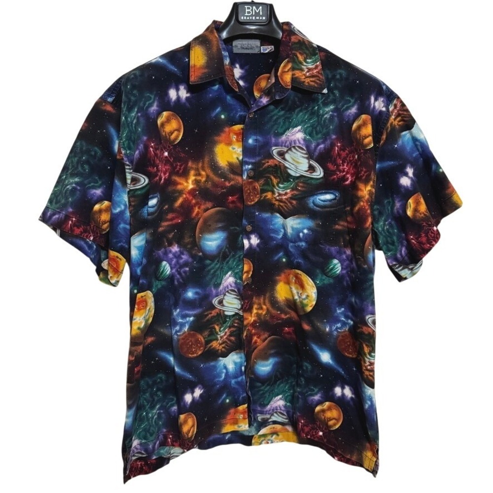 High Seas Trading Co Button Down Shirt Mens 2XL Cosmic Space Planets USA Made